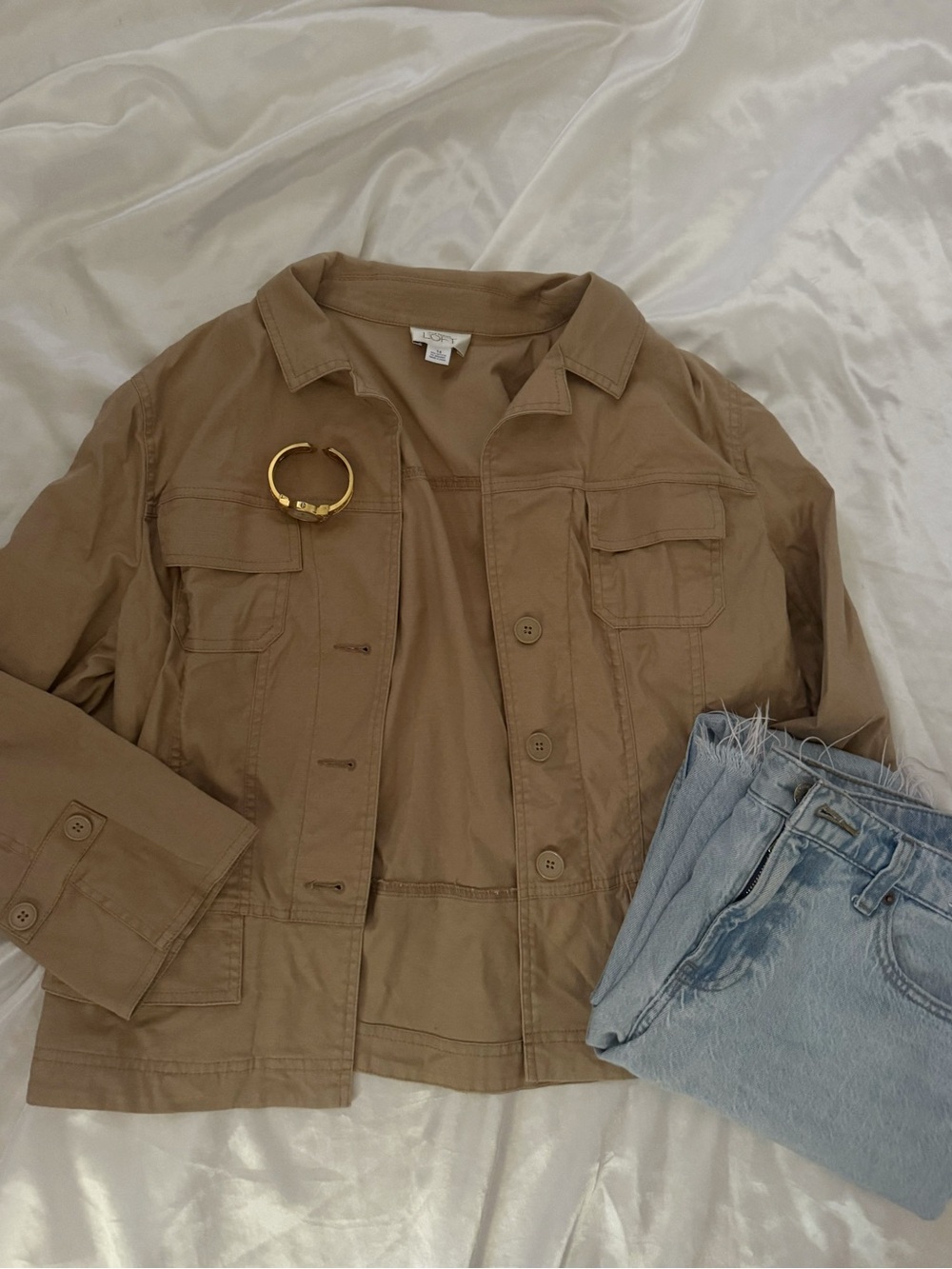LOFT Khaki Utility Jacket with Button Front
